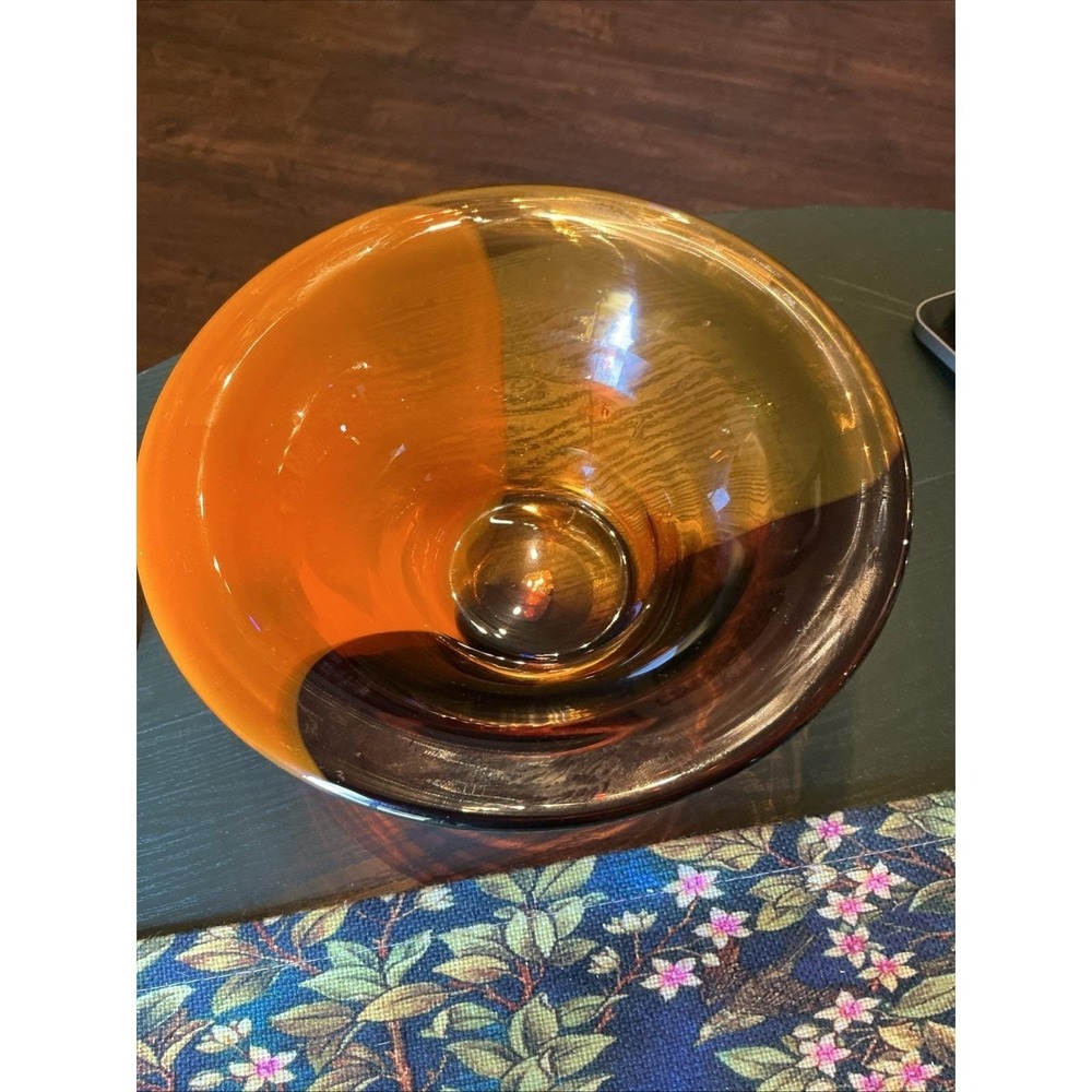 Vintage Teleflora‎ 8.25" Art Glass Vase Bowl - Orange, Amethyst, Yellow Swirl